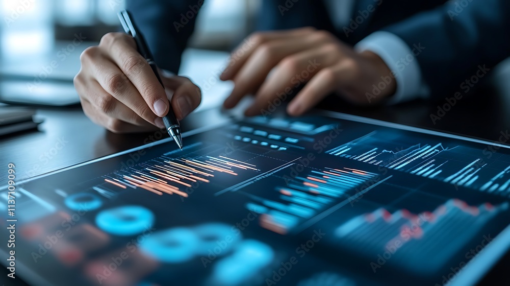 Businessperson analyzing financial data on a digital tablet Businessperson analyzing financial data on a digital tablet