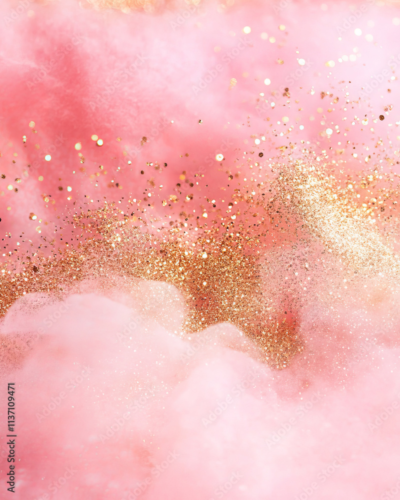 Fototapeta premium Pink Gold Glitter Watercolor Background Texture