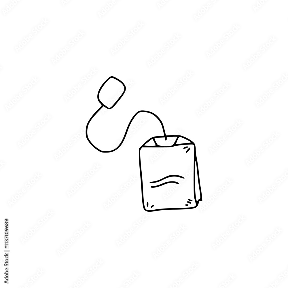 a black and white drawing of a tea bag a black and white drawing of a tea bag