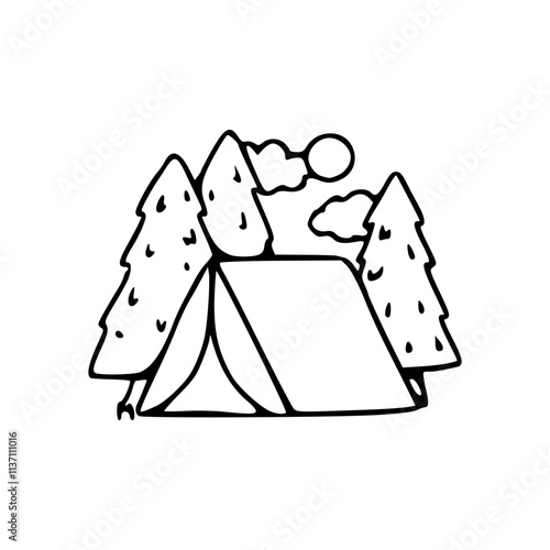 a line art drawing of a camping tent icon