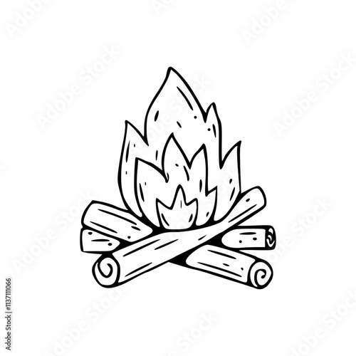 A line art drawing of a camp fire coloring page