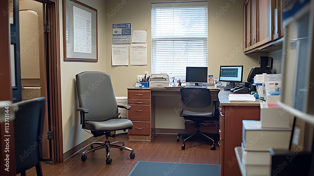 Medical Office Workspace With Computer And Desk Medical Office Workspace With Computer And Desk