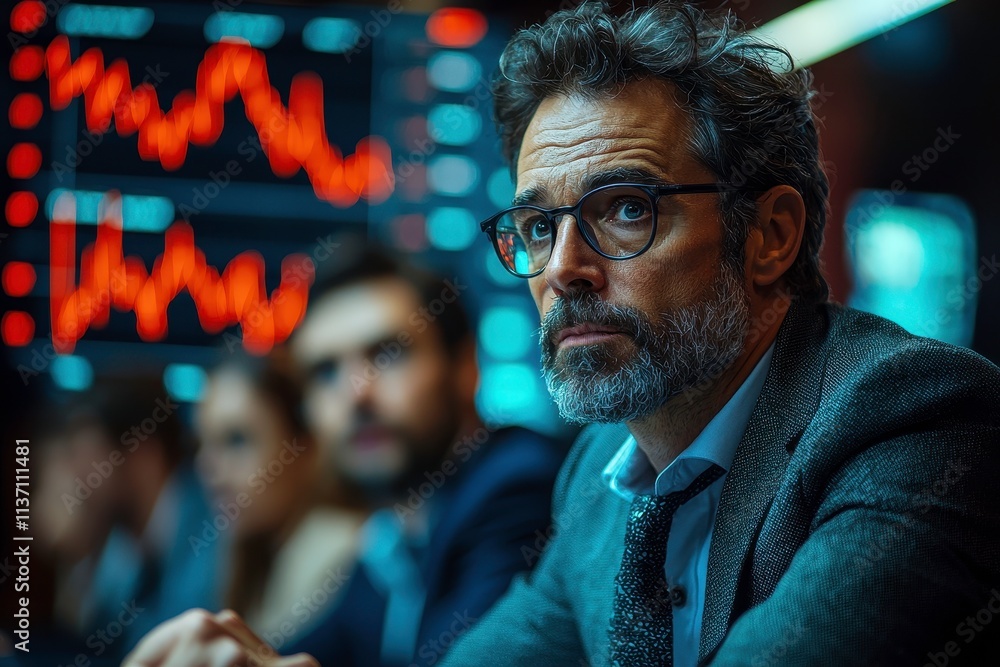 Business Meeting in Stock Market Analysis Room Business Meeting in Stock Market Analysis Room