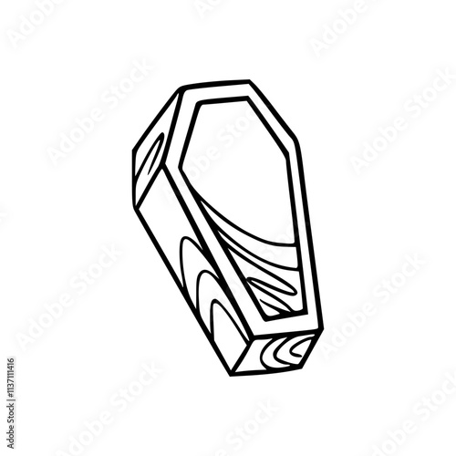 a black and white drawing of a wooden coffin icon