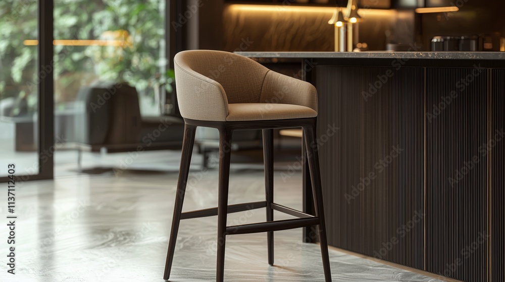 Fototapeta premium Elegant mocha mousse bar stool modern interior design chic environment minimalist viewpoint