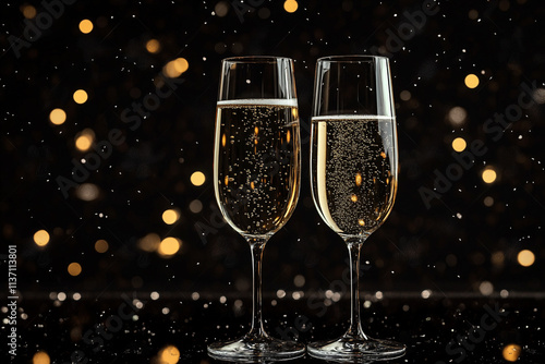 Joyful celebration with sparkling drinks in elegant glasses against a festive backdrop photo