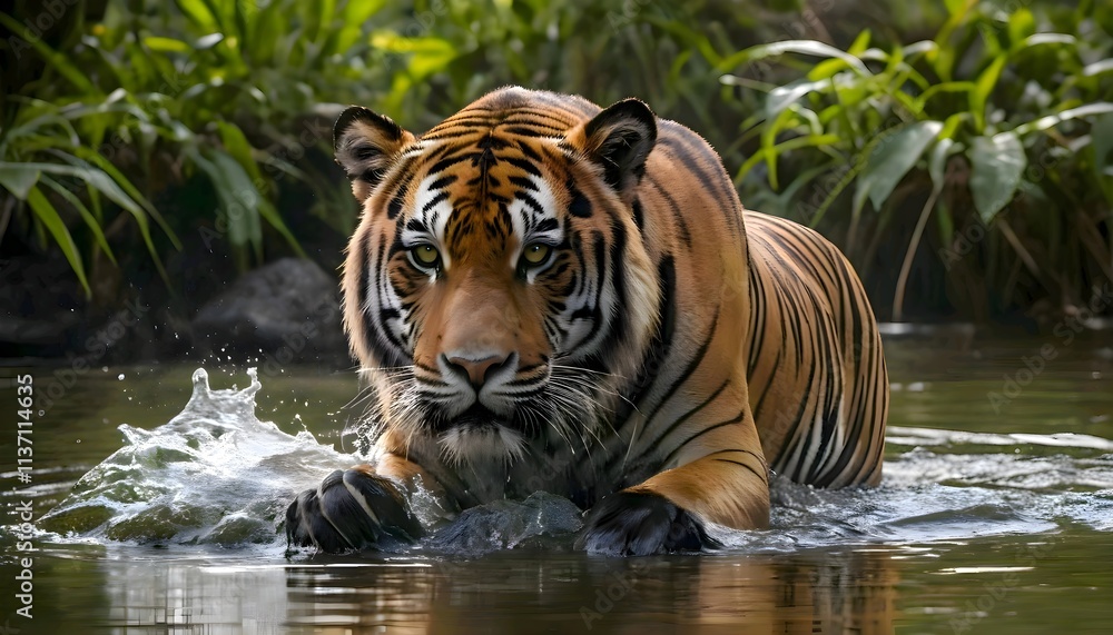 tiger in the pond