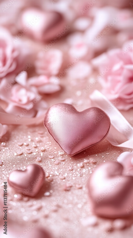 Rose Gold Hearts and Flowers Valentine's Day Background Rose Gold Hearts and Flowers Valentine's Day Background