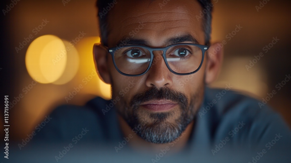 Focused Man Working Late at Night Focused Man Working Late at Night