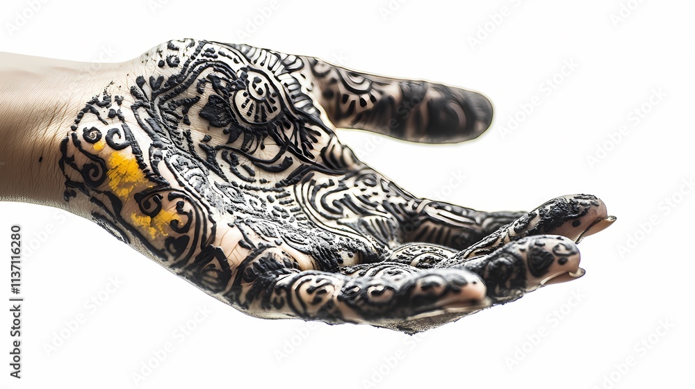 Fototapeta premium Close-up of a hand adorned with intricate henna tattoo designs.