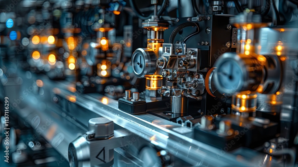 Fototapeta premium Close-up of Advanced Industrial Machinery with Glowing Components