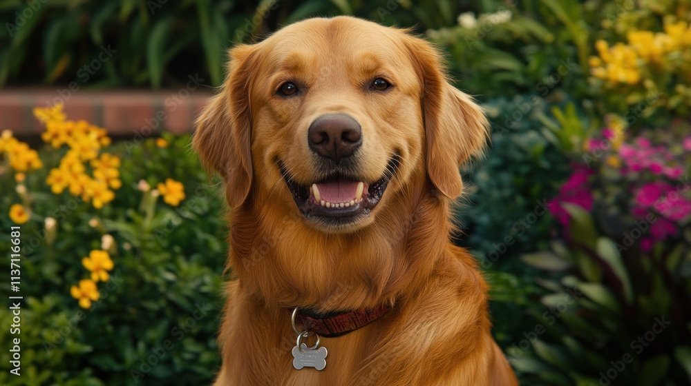 Happy Golden Retriever in a Garden Happy Golden Retriever in a Garden
