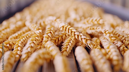 Wheat sustainability concept. Close-up view of golden wheat, symbolizing agriculture and nutrition in natural settings.