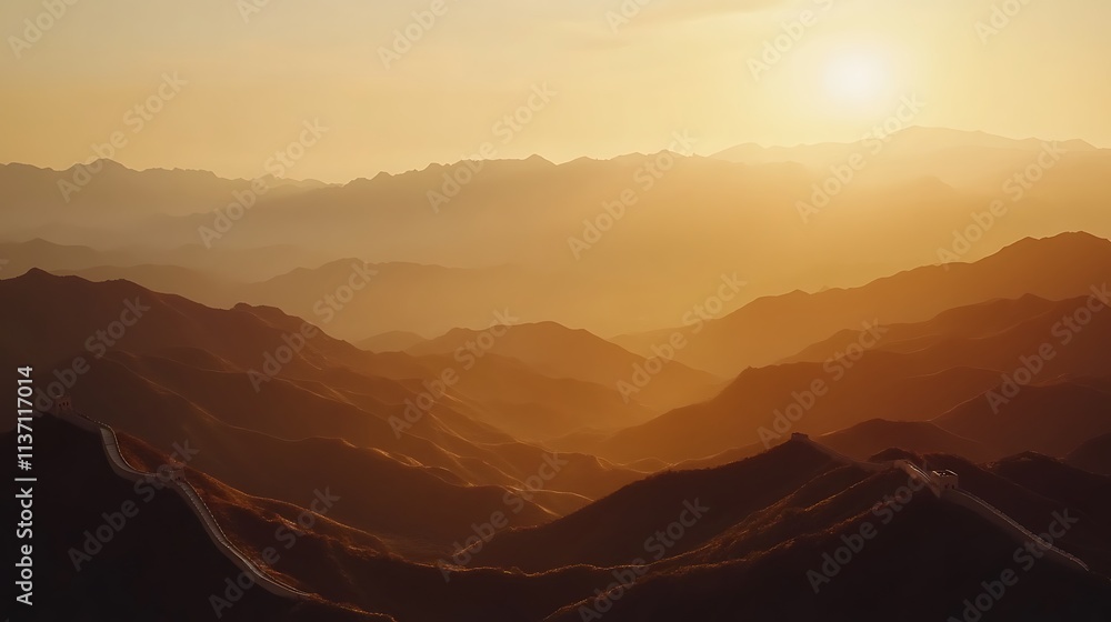 Majestic Sunrise Over The Great Wall Of China Majestic Sunrise Over The Great Wall Of China