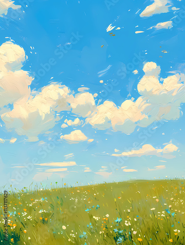 meadow with flowers and sky