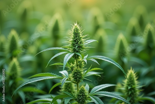 Vibrant Green Cannabis Plant in Full Bloom, Perfect for Botanical Art, Home Decor, or Educational Purposes