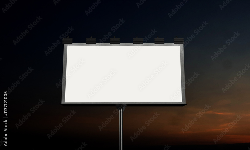 billboard signboard white color mock up empty blank advertisement marketing sale banner night sunset street city urban business product display show outside frame commercial border evening time sign