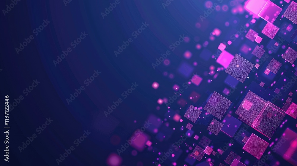 Obraz premium Abstract digital design featuring glowing squares in shades of purple on a dark background.