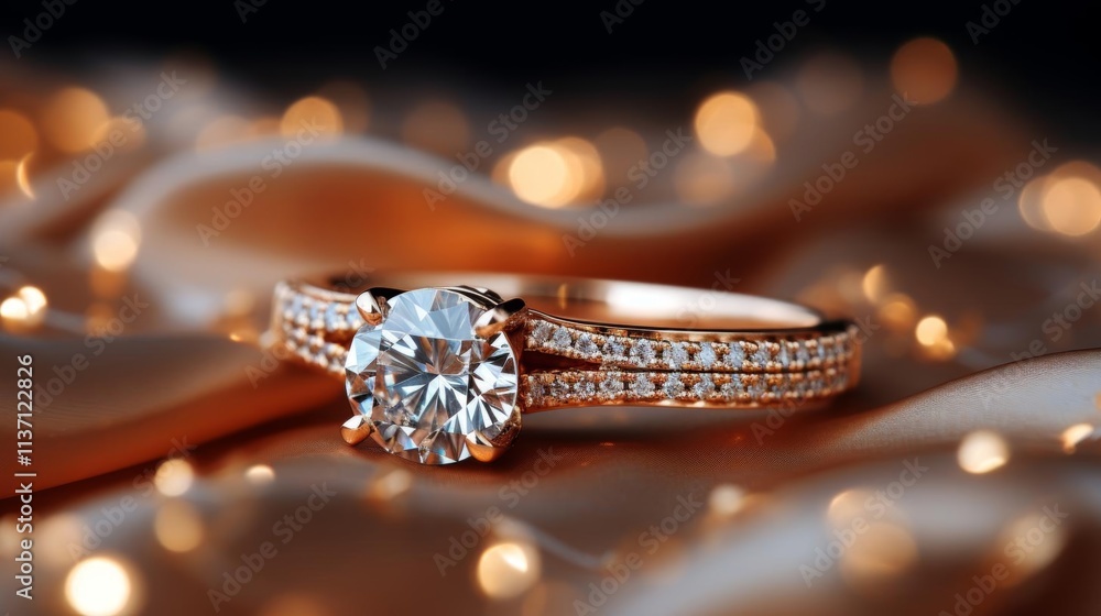 A gold and diamond ring is set in a gold band A gold and diamond ring is set in a gold band
