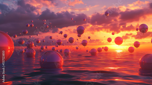 A multitude of balloons blending with the horizon at dawn 