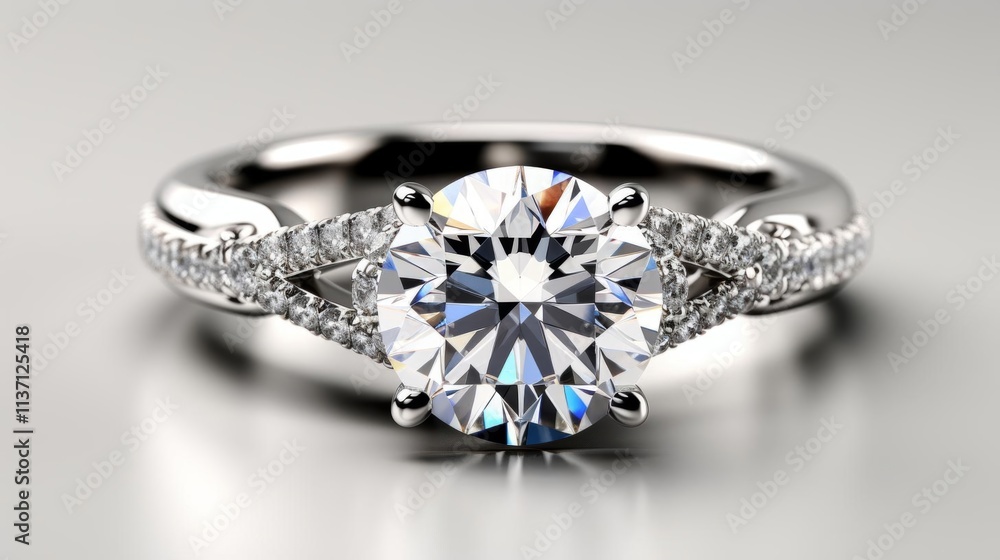 A diamond ring with a white band and a diamond in the center A diamond ring with a white band and a diamond in the center