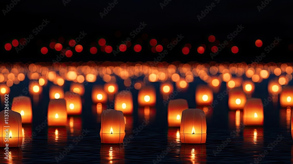 Chinese lanterns idea. A serene nighttime scene featuring glowing lanterns floating on water. Chinese lanterns idea. A serene nighttime scene featuring glowing lanterns floating on water.