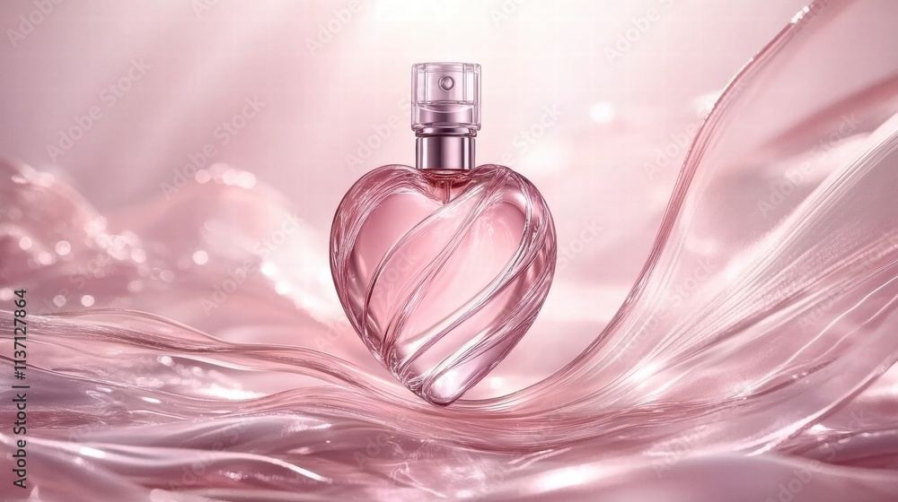 Heart-Shaped Perfume Bottle on Pink Silk Heart-Shaped Perfume Bottle on Pink Silk