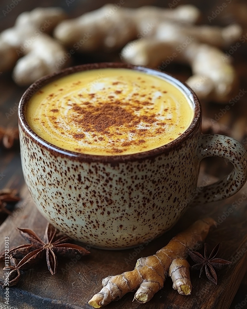 Warm Turmeric Latte in a Rustic Ceramic Cup Warm Turmeric Latte in a Rustic Ceramic Cup