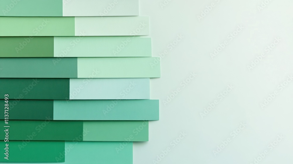 Green color palette samples arranged in a layered design Green color palette samples arranged in a layered design