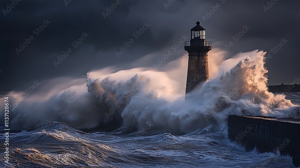 Fototapeta premium Lighthouse Stands Strong Against Powerful Ocean Waves