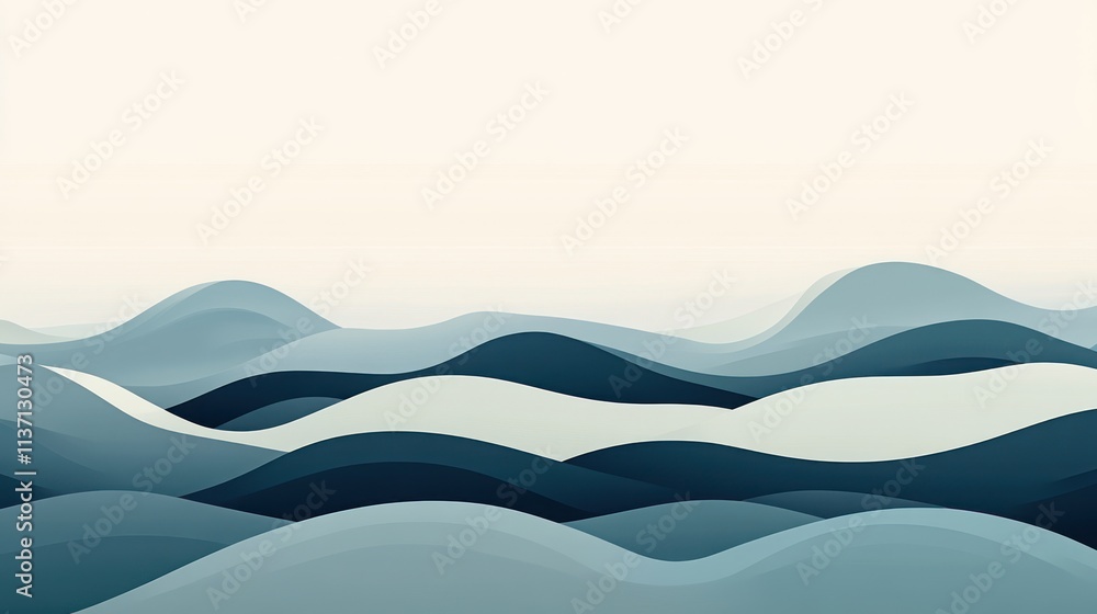 Fototapeta premium Abstract Blue Mountain Wave Landscape Illustration