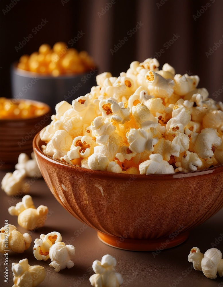A bowl of freshly popped popcorn, a classic movie snack. A bowl of freshly popped popcorn, a classic movie snack.