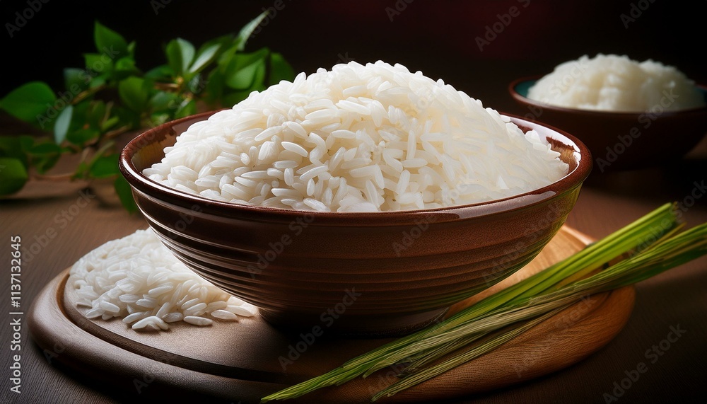 A bowl of fluffy white rice, a culinary staple. A bowl of fluffy white rice, a culinary staple.