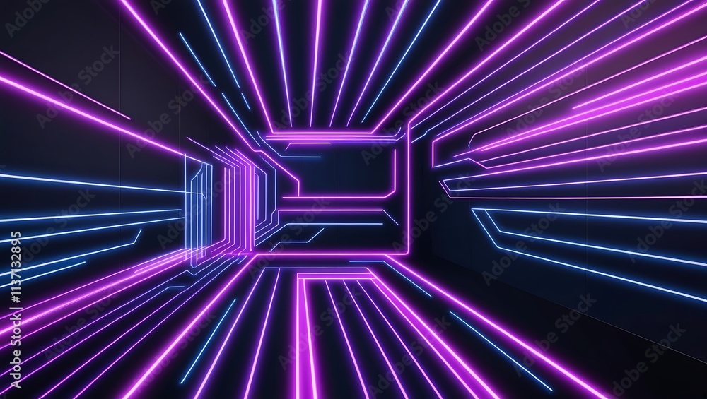 Abstract Neon Lines Illuminating a Futuristic Corridor
