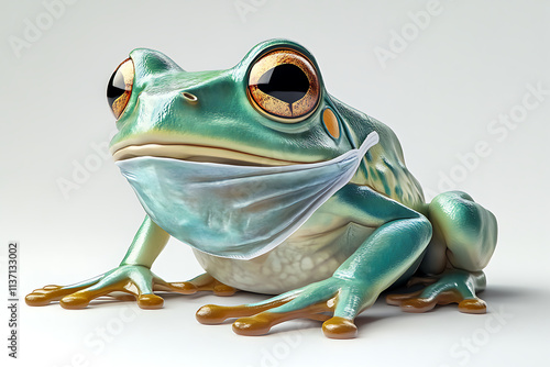 A cartoonish frog wearing a medical mask, symbolizing health and safety. photo