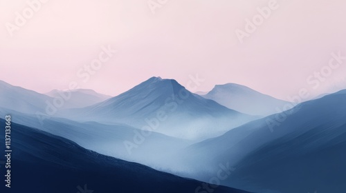 Serene Blue Mountains Under a Pale Pink Sky