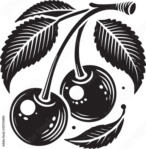 Black cherry vector, Black cherry icon, cherry illustration vector, cherry logo vector, cherry silhouette vector black and white