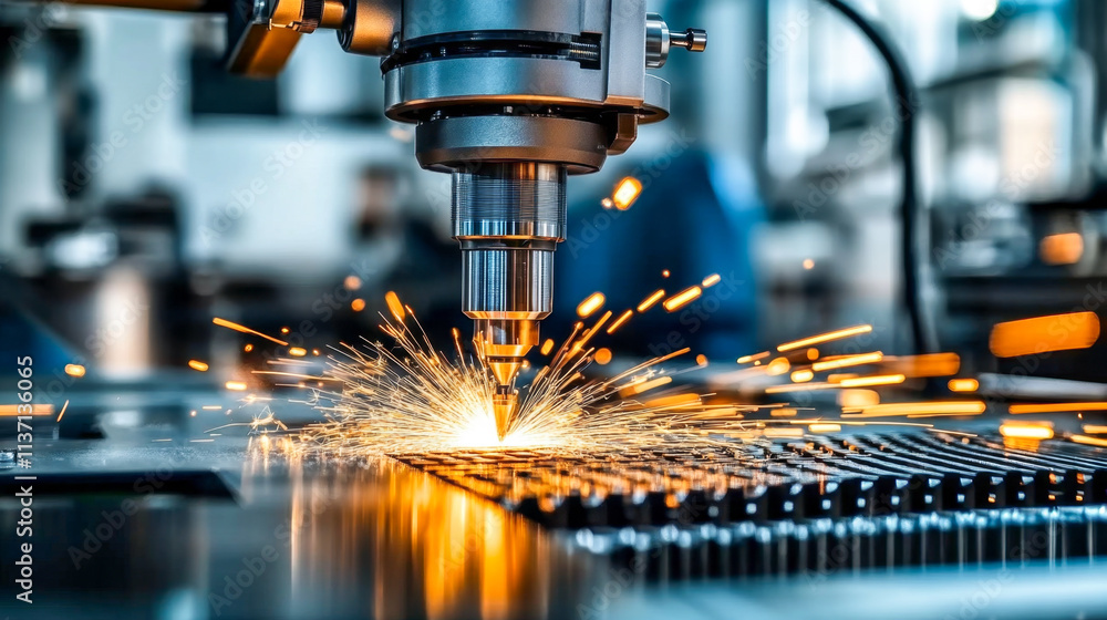 High-Precision CNC Machine Cutting Metal with Sparks High-Precision CNC Machine Cutting Metal with Sparks