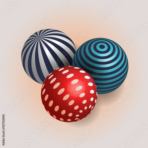 Merry Christmas and New Year holiday greeting card design with Christmas balls, Spheres realistic 3d decoration