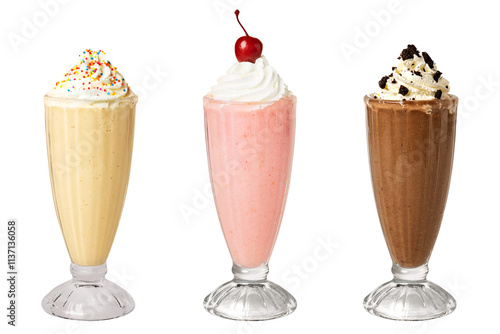 Billede på lærred Strawberry milkshake with a maraschino cherry on top transparent png cut out ele