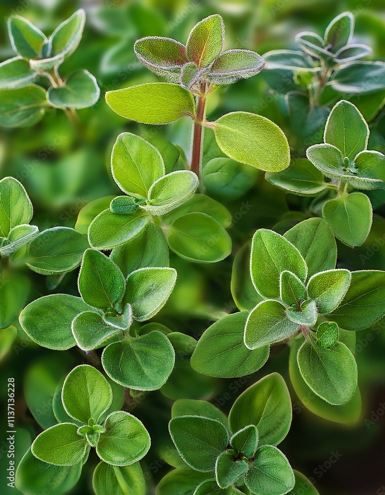 Vibrant green oregano leaves close up. Vibrant green oregano leaves close up.