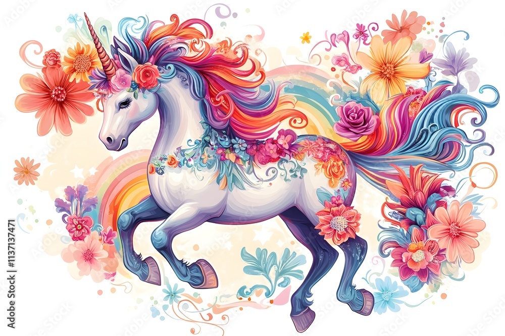 Fototapeta premium Cute Cartoon Unicorns isolated on white background. Vector illustration for coloring books 