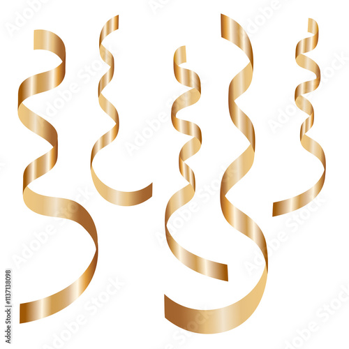 Golden shiny serpentine on a transparent background. Decor, Christmas and New Year holiday decoration