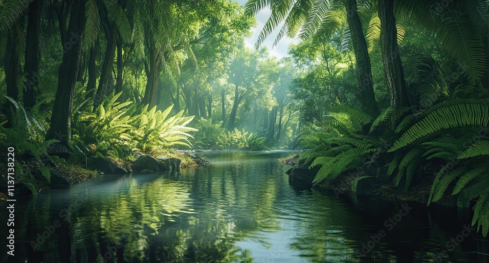 Obraz premium Forest view, lush trees, clean stream