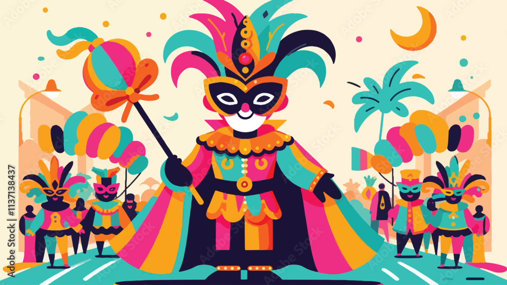 Naklejka premium Someone wearing colorful costume and mask at Mardi grass festival