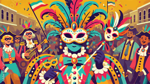 Someone wearing colorful costume and mask at Mardi grass festival