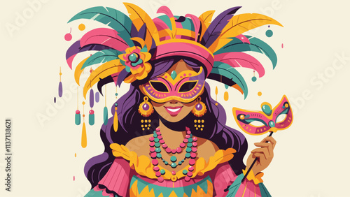 Someone wearing colorful costume and mask at Mardi grass festival