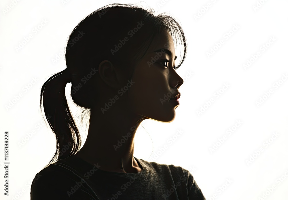 A silhouette of woman's face against a white background A silhouette of woman's face against a white background