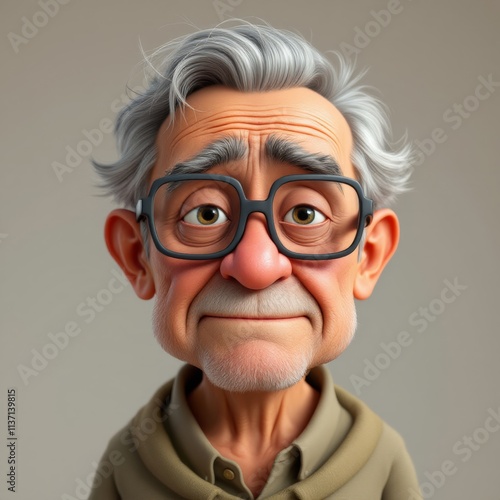 3D cartoon character oldman with square sunglasess. Generate Ai photo