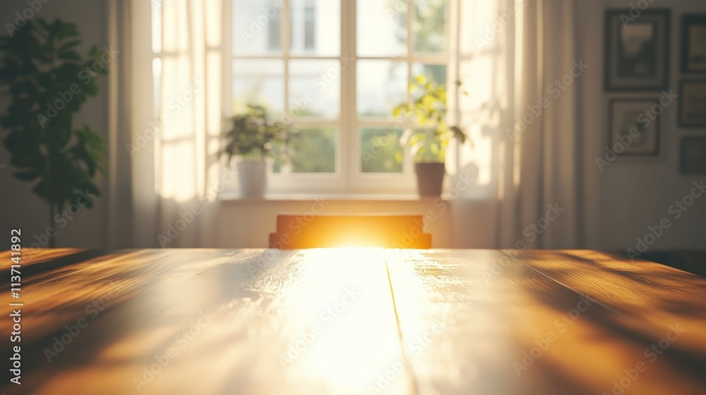 Wood dining table landscape with sunlight Wood dining table landscape with sunlight